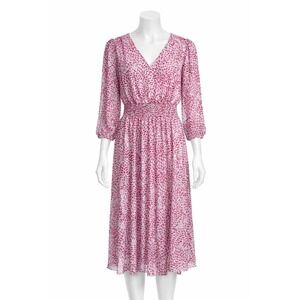 Kate and Lily Dress Women 8 Pink Petal Print Smocked Waist V-Neck Midi